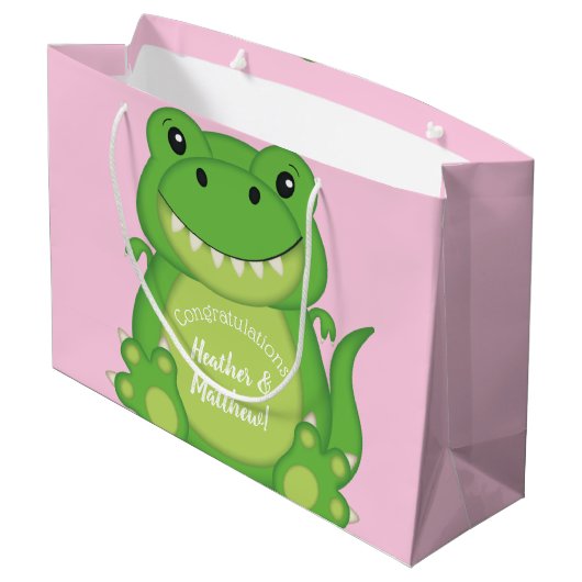 Grand Sac Cadeau T-Rex Dinosaur Baby shower rose (Dos Angle)