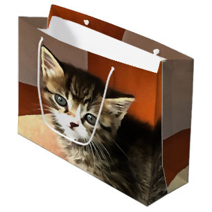Grand Sac Cadeau Tabby Cat Kitten Portrait pour animaux