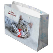 Grand Sac Cadeau Tabby gris mou Chat avec Noël Casquette (Dos Angle)