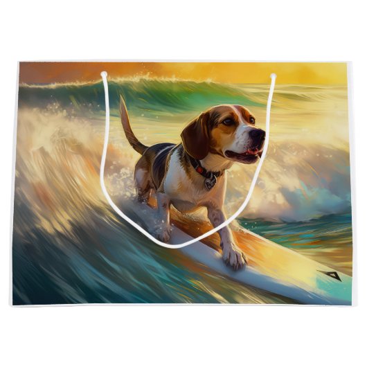 Grand Sac Cadeau Tableau de surf de plage beagle (Devant)