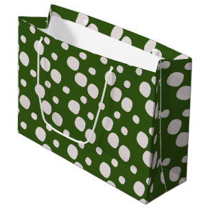 Grand Sac Cadeau Taches roses sur fond vert feuillu