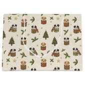 Grand Sac Cadeau Tan and Black & White Puppies Christmas Pattern (Devant)