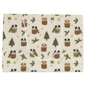 Grand Sac Cadeau Tan and Black & White Puppies Christmas Pattern (Dos)