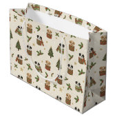 Grand Sac Cadeau Tan and Black & White Puppies Christmas Pattern (Dos Angle)
