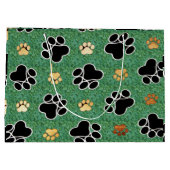 Grand Sac Cadeau Tan et empreinte de patte noir sur herbe verte (Dos)