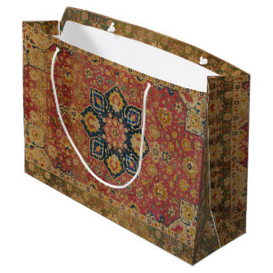 Grand Sac Cadeau Tapis persan asiatique Kashan en or rouge