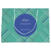 Grand Sac Cadeau Tartan bleu vert urbain personnalisé (Devant)