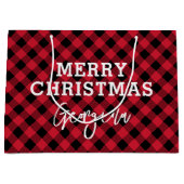 Grand Sac Cadeau Tartan rouge patiné Nom Noël (Devant)