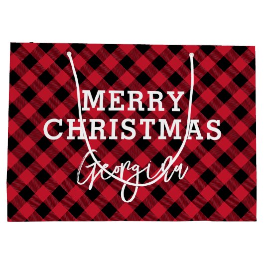 Grand Sac Cadeau Tartan rouge patiné Nom Noël (Dos)