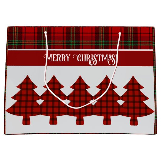 Grand Sac Cadeau Tartan vert rouge (Devant)
