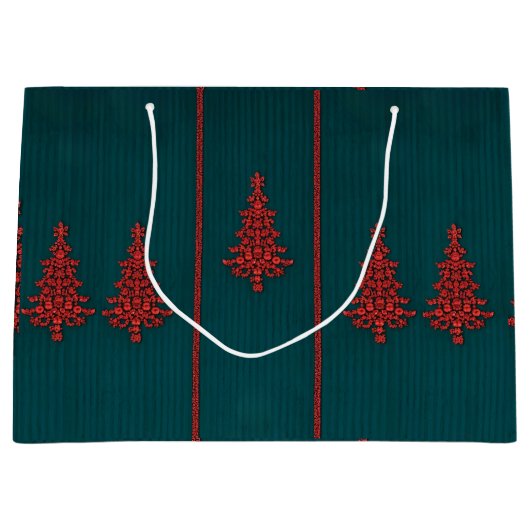 Grand Sac Cadeau Teal and Red Crystal Christmas Trees (Devant)