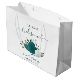 Grand Sac Cadeau Téal & Aqua Boho Chic Roses Mariage Demoiselles d'