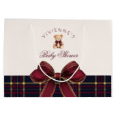 Grand Sac Cadeau Teddy Bear Red Gold Bow Plaid Baby Shower (Dos)