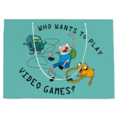 Grand Sac Cadeau Temps d'aventure | Finn & Jake Jouer avec BMO (Devant)