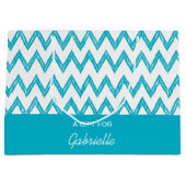 Grand Sac Cadeau Tendance Crayon Turquoise Chevron Zigzags Avec Nom (Devant)