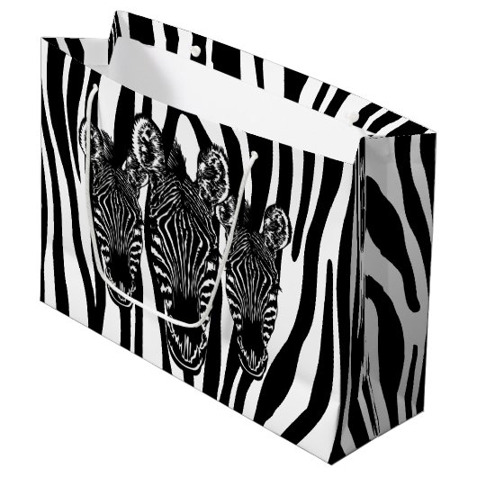 Grand Sac Cadeau Tendance Zebra Herd sur Zebra Imprimer (Devant Angle)