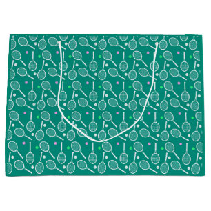 Grand Sac Cadeau Tennis Racket Motif Retro Emerald Green