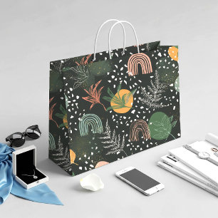 Grand Sac Cadeau Terrazzo Abstrait Moderne & Collage Botanique