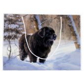 Grand Sac Cadeau Terre-Neuve Laissons neiger Noël (Dos)