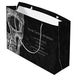 Grand Sac Cadeau Tête de crâne Gothique Boutique De Tatouage Noir