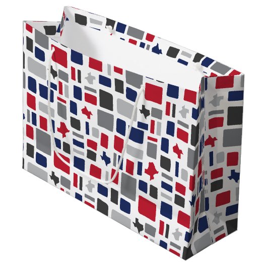 Grand Sac Cadeau Texas Red & Blue Wonky Carrés & Rectangles Large (Devant Angle)