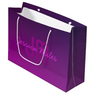 Grand Sac Cadeau Texte Monogrammé Moderne Éditable & Ombre Violet