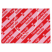 Grand Sac Cadeau Texte personnalisé Coeurs rayures Saint Valentin r (Devant)