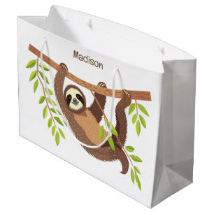 Grand Sac Cadeau Texte personnalisé et couleur douce paresseux