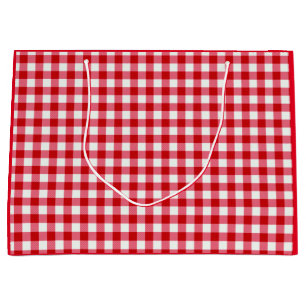 Grand Sac Cadeau texture blanche rouge classique checkered de plaid