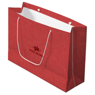 Grand Sac Cadeau Texture de lin rouge brûlé avec typographie marron
