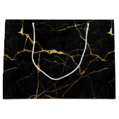 Grand Sac Cadeau Texture en faux marbre noir et or (Devant)