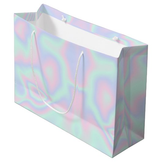 Grand Sac Cadeau Texture holographique Liquide Faux (Devant Angle)