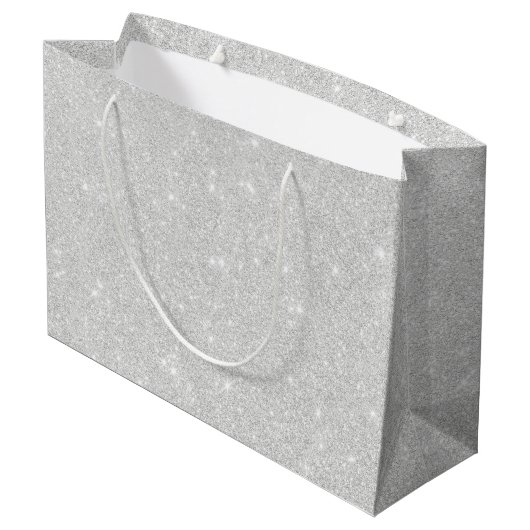 Grand Sac Cadeau Texture Parties scintillant argent blanc brillant (Dos Angle)