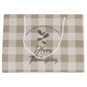 Grand Sac Cadeau Thanksgiving Fall Folid Feuilles Brown Plaid (Devant)