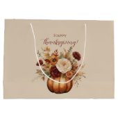 Grand Sac Cadeau Thanksgiving-Watercolor Citrouille et fleurs- (Dos)