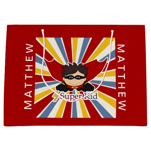 Grand Sac Cadeau Thème de la bande dessinée en rouge pour un Garçon (Devant)