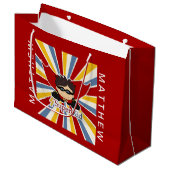 Grand Sac Cadeau Thème de la bande dessinée en rouge pour un Garçon (Devant Angle)