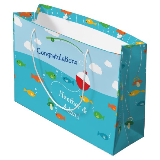 Grand Sac Cadeau Thème de poisson Baby shower de pêche pour pêcheur (Dos Angle)
