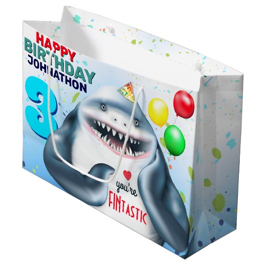 Grand Sac Cadeau Thème de requin Anniversaire de enfant Fintastic (Devant Angle)