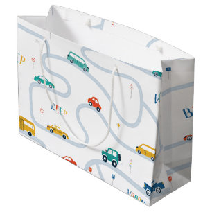 Grand Sac Cadeau Thème de transport Anniversaire Papier d'envelopp