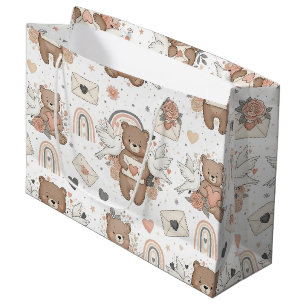Grand Sac Cadeau Thème neutre d'ours en peluche pour Baby Shower