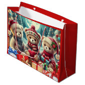 Grand Sac Cadeau Three Cute Teddy Bears Merry Christmas (Devant Angle)