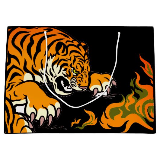 GRAND SAC CADEAU TIGER DANS LES FLAMES (Devant)