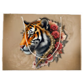 Grand Sac Cadeau Tigre de Steampunk avec illustration Rose. (Dos)