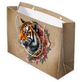 Grand Sac Cadeau Tigre de Steampunk avec illustration Rose. (Dos Angle)