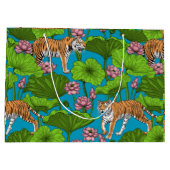 Grand Sac Cadeau Tigres dans l'étang rose lotus (Dos)