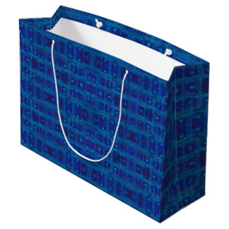 Grand Sac Cadeau Tissu bleu, motif géométrique abstrait, dessiné à