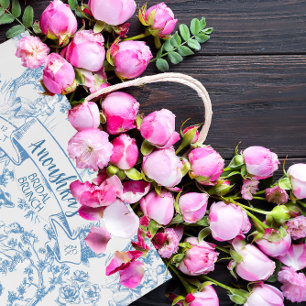 Grand Sac Cadeau Toile bleue et blanche de Jouy Fête des mariées