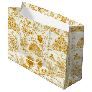 Grand Sac Cadeau Toile de campagne Tournesol Vintage Jaune