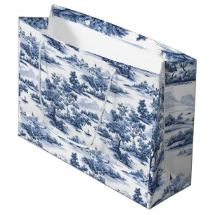 Grand Sac Cadeau Toile de jouy, porcelaine bleue, porcelaine, saule